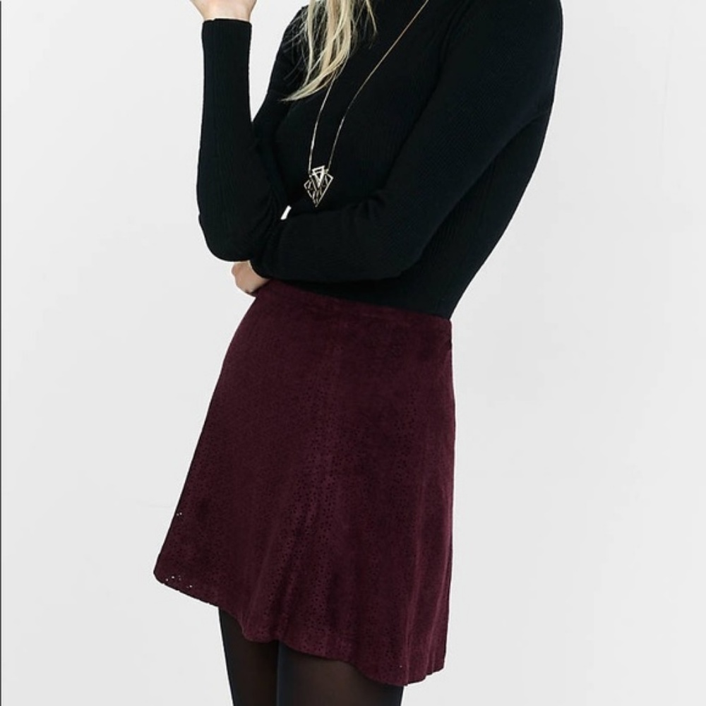 Express Burgundy Red Suede Mini Skater Skirt